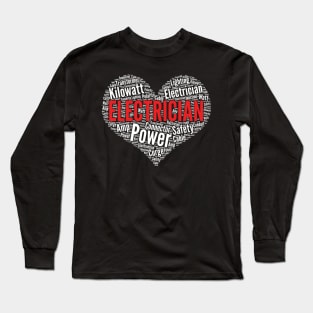 Electrician Heart Shape Word Cloud Funny Nerd Engineer graphic Long Sleeve T-Shirt